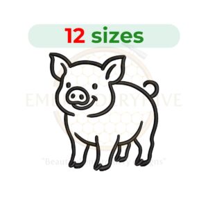 Pig outline embroidery design, farm animal silhouette for machine embroidery, instant digital download, 12 size options.