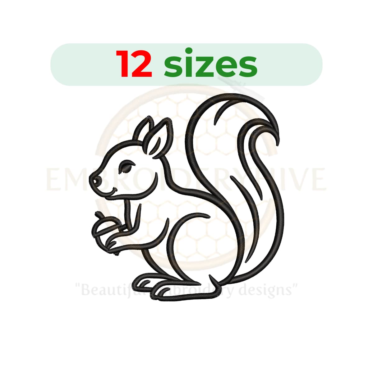 Squirrel outline embroidery design for machine embroidery, woodland animal single-line stitch, digital embroidery download.