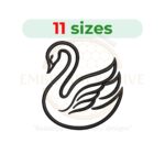 Swan outline embroidery design, elegant bird silhouette, digital download for machine embroidery.