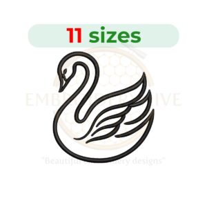 Swan outline embroidery design, elegant bird silhouette, digital download for machine embroidery.