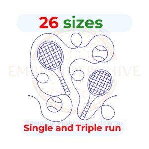 "Tennis quilting embroidery design edge to edge quilt block digital file with single run and triple run stitch styles"