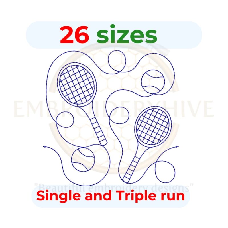 "Tennis quilting embroidery design edge to edge quilt block digital file with single run and triple run stitch styles"
