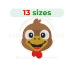 Turkey face embroidery design for machine embroidery, Thanksgiving digital download from 1.5 to 7.5 inches high, perfect for festive projects and kids’ outfits.