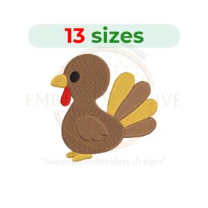 Turkey Thanksgiving embroidery design for machine embroidery, festive digital download from 1.5 to 7.5 inches high, perfect for holiday decor and fall projects.