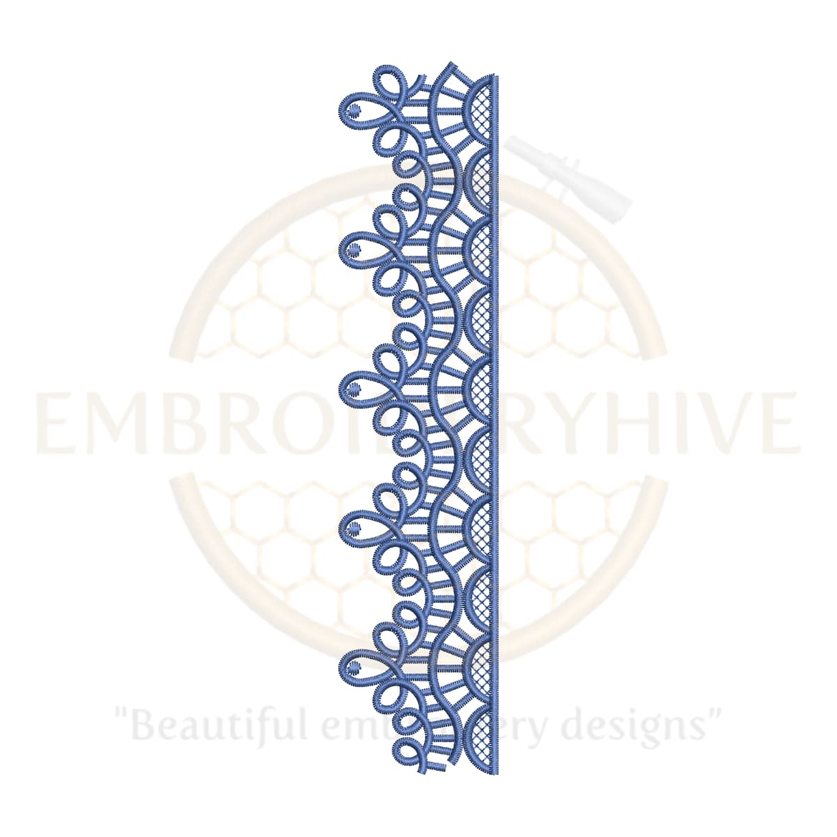 Elegant swirl lace border embroidery design, decorative lace machine embroidery pattern, digital border for home décor and garments.