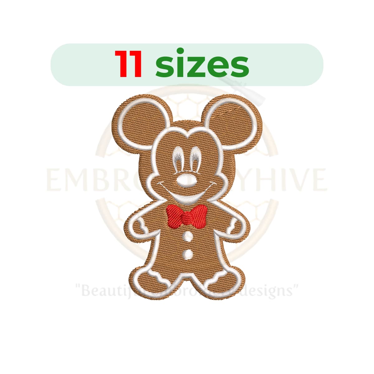 Gingerbread Mickey and Minnie embroidery design set - Image 2