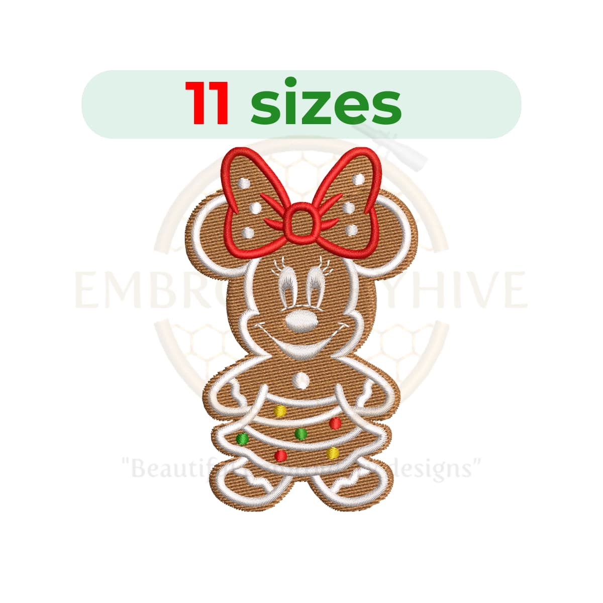 Gingerbread Mickey and Minnie embroidery design set - Image 4