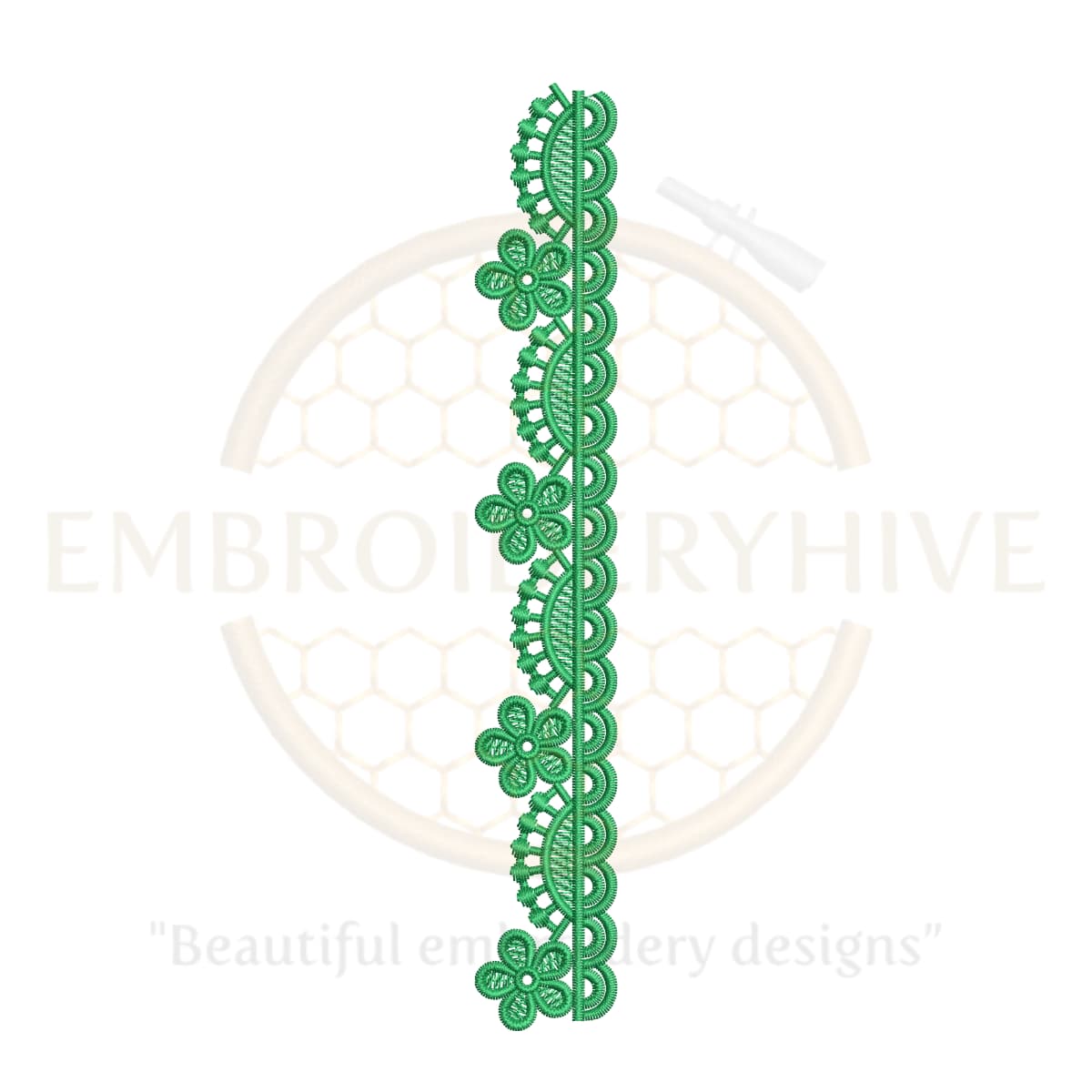 Floral scallop lace border embroidery design, elegant floral machine embroidery pattern for clothing and home décor, digital download.