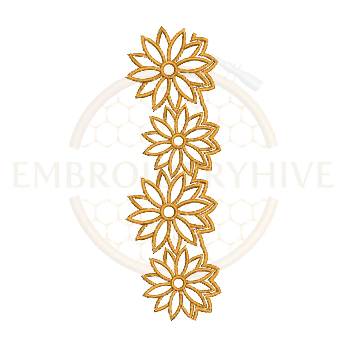 Sunburst flower vine border embroidery design, floral vine machine embroidery pattern, decorative flower border digital download.