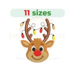 Reindeer Head with Christmas Lights Embroidery Design, festive holiday embroidery pattern for Christmas decor and clothing, digital machine embroidery download.
