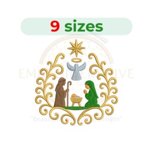 Christmas Nativity Scene Embroidery Design, holy family and manger embroidery pattern, religious Christmas embroidery for decor and gifts, digital download.