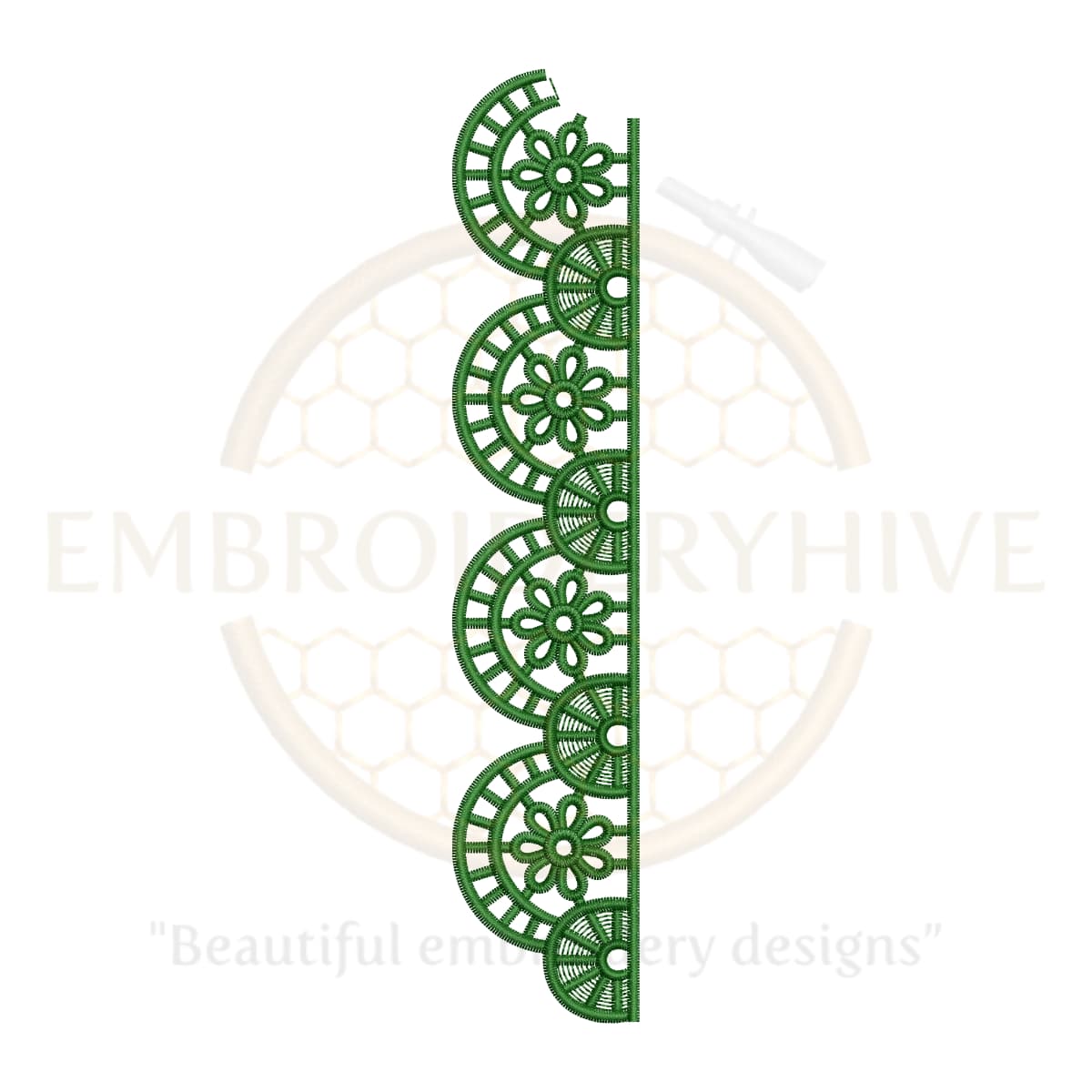 Semi circle floral lace embroidery design, floral border machine embroidery pattern, digital download for home décor and clothing.