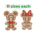 Gingerbread Mickey and Minnie Embroidery Design Set, cute Christmas embroidery designs for holiday projects, festive embroidery download in 11 sizes.