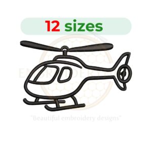 Helicopter Outline Embroidery Design, aviation-themed machine embroidery pattern, simple helicopter line art, instant digital download in 12 sizes.