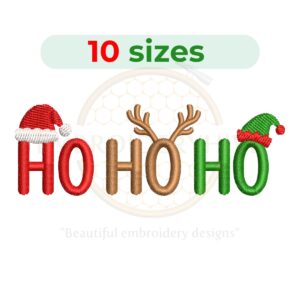 Ho Ho Ho Embroidery Design, festive Christmas text embroidery pattern for machine embroidery, instant digital download in 10 sizes.