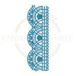 Aqua half-circle mandala border embroidery design (E-0960), digital machine embroidery file, size 2.32×7.16 inches, instant download.