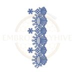 Blue bloom curvy lace border embroidery design E-0943, elegant floral curved lace pattern for machine embroidery, perfect for clothing and home décor.