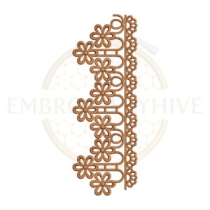 Brown daisy chain border embroidery design (E-0955), digital machine embroidery file, size 2.55×7.08 inches, instant download.