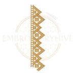 Golden geometric zigzag border embroidery design, modern decorative zigzag lace trim for machine embroidery on garments and home decor.