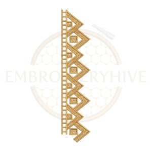 Golden geometric zigzag border embroidery design, modern decorative zigzag lace trim for machine embroidery on garments and home decor.