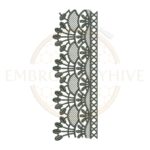 Green fan leaf lace border embroidery design (E-0961), digital machine embroidery file, size 2.55×7.37 inches, instant download.