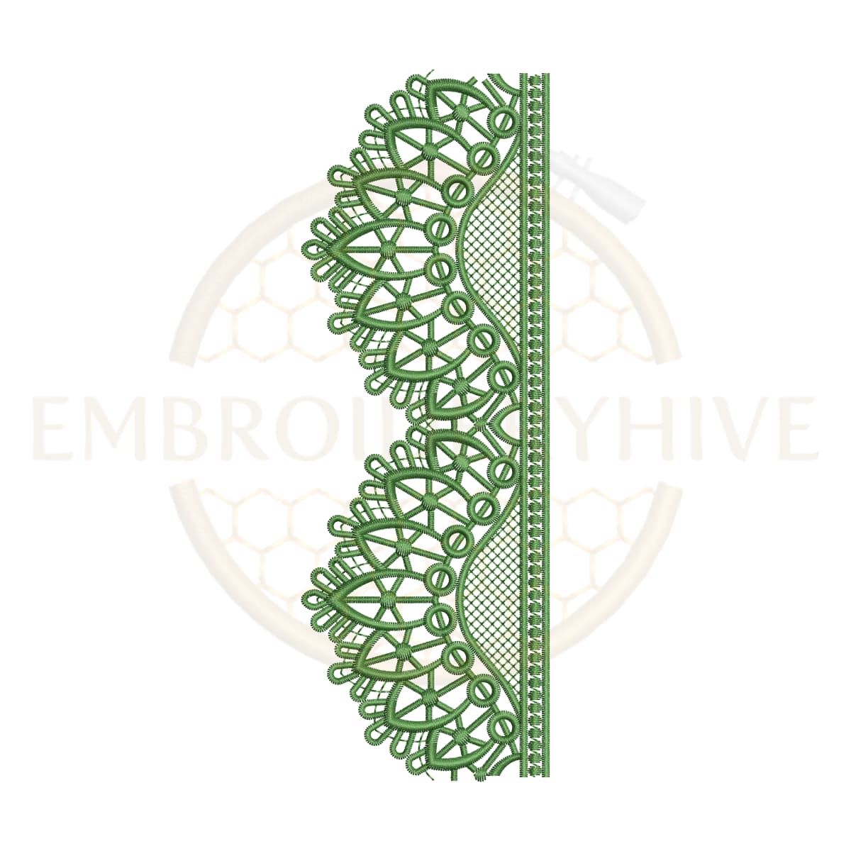 Leafy Lattice Green border embroidery design E-0937, leaf pattern border for machine embroidery, decorative lattice-style leaf border for garments and home textiles.