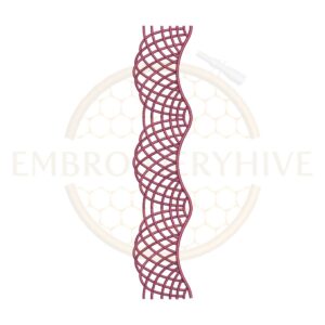 Maroon interlaced wave net border embroidery design, elegant lace-style border for machine embroidery on garments and home decor.