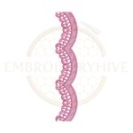 Pink curvy lace border embroidery design E-0941, delicate curved lace-style border for machine embroidery, suitable for clothing and home décor.