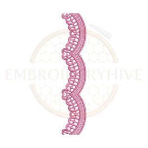 Pink curvy lace border embroidery design E-0941, delicate curved lace-style border for machine embroidery, suitable for clothing and home décor.