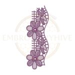 Purple floral lace border embroidery design (E-0956), machine embroidery digital file, size 2.56×7.31 inches, instant download.