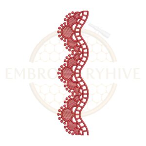 Red scallop bead lace border embroidery design, decorative scalloped border for machine embroidery, elegant lace trim for garments and home decor.
