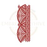 Red traditional mandala lace border embroidery design (E-0958), machine embroidery digital file, size 2.55×7.29 inches, instant download.