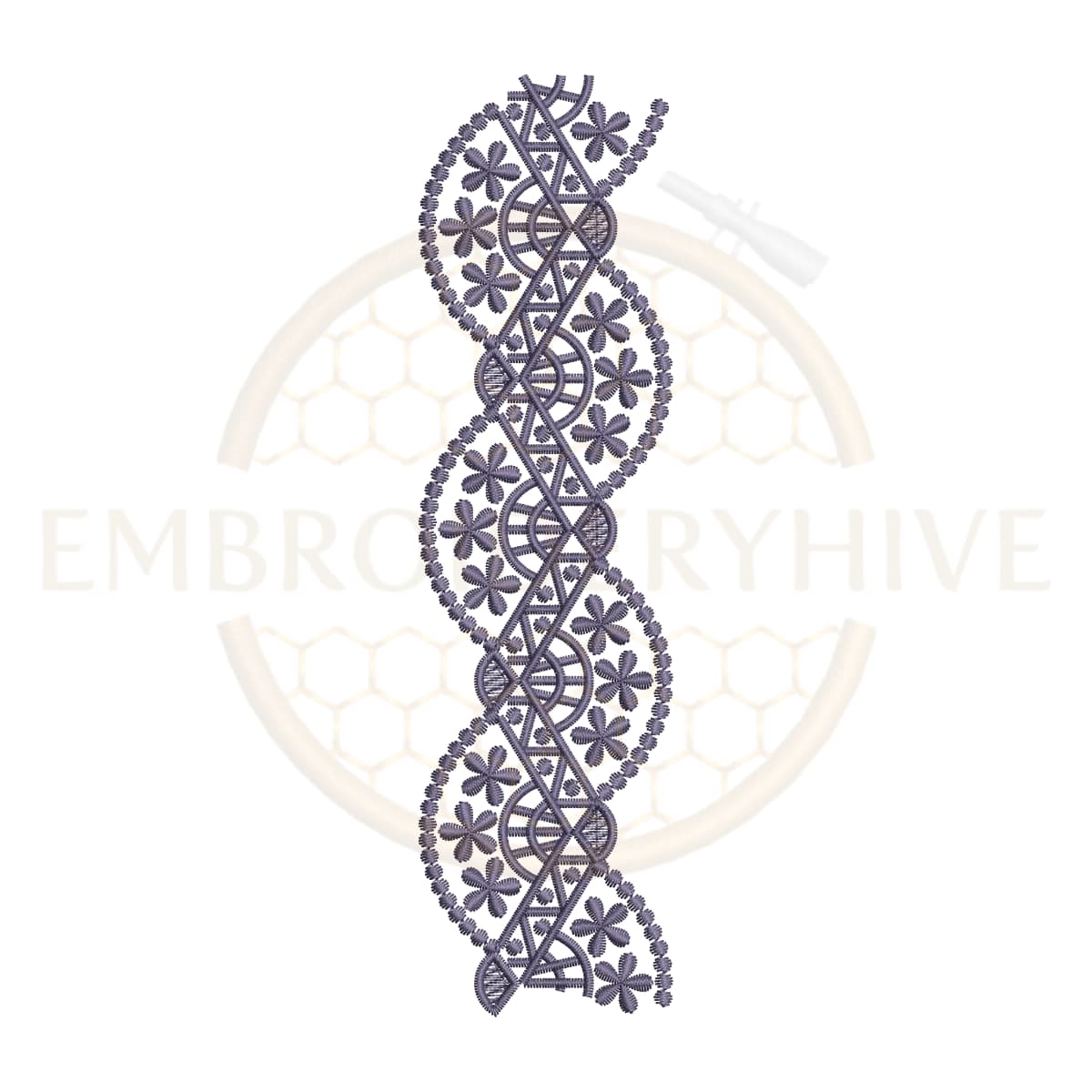 Twisted Floral Spiral border embroidery design E-0938, decorative spiral flower border for machine embroidery, elegant floral twist pattern for apparel and home decor.