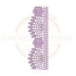 Lavender curvy floral lace border embroidery design (E-0962), digital machine embroidery file, size 2.35×7.20 inches, instant download.