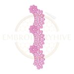 Pink curvy floral lace border embroidery design (E-0954), floral trim for machine embroidery, size 1.89″ × 7.45″.