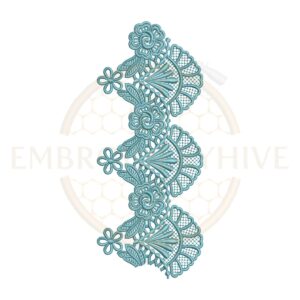 Scalloped floral lace border embroidery design for machine embroidery, decorative floral border pattern.