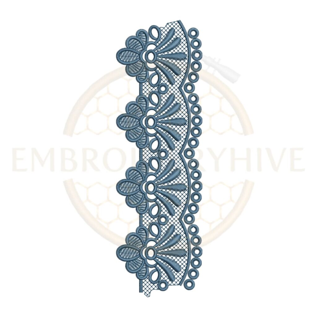 Floral Fan Lace border embroidery design for machine embroidery, elegant floral scallop pattern.