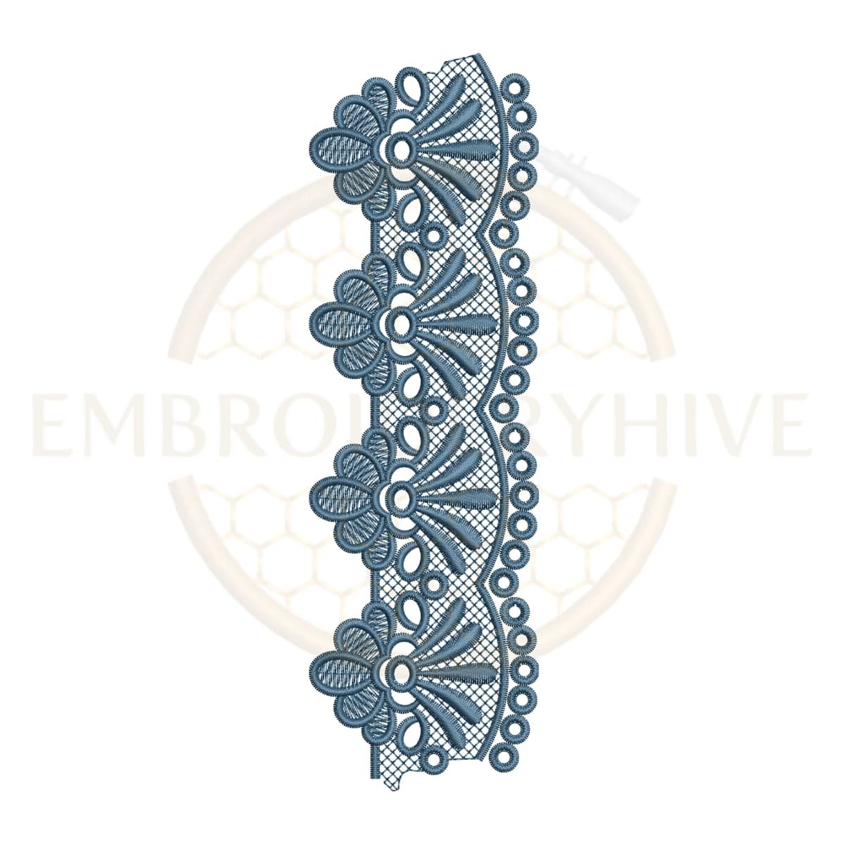 Floral Fan Lace border embroidery design for machine embroidery, elegant floral scallop pattern.