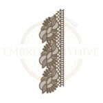 Brown petal cluster flower border embroidery design E-0945, floral machine embroidery border for clothing and home décor.