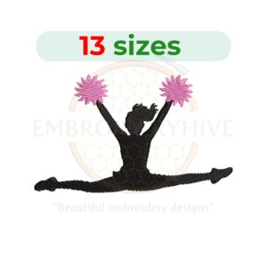 Cheerleader embroidery design, digital machine embroidery file, available from 1.5 to 7.5 inches, instant download.