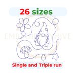 Gnome end to end quilting embroidery design, edge to edge quilt block pattern for embroidery and longarm machines.