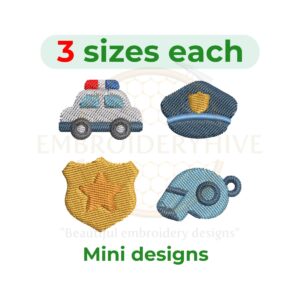 Police Mini Embroidery Design Set, four small designs, instant download