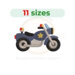 Police bike embroidery design with detailed motorcycle illustration for machine embroidery projects.