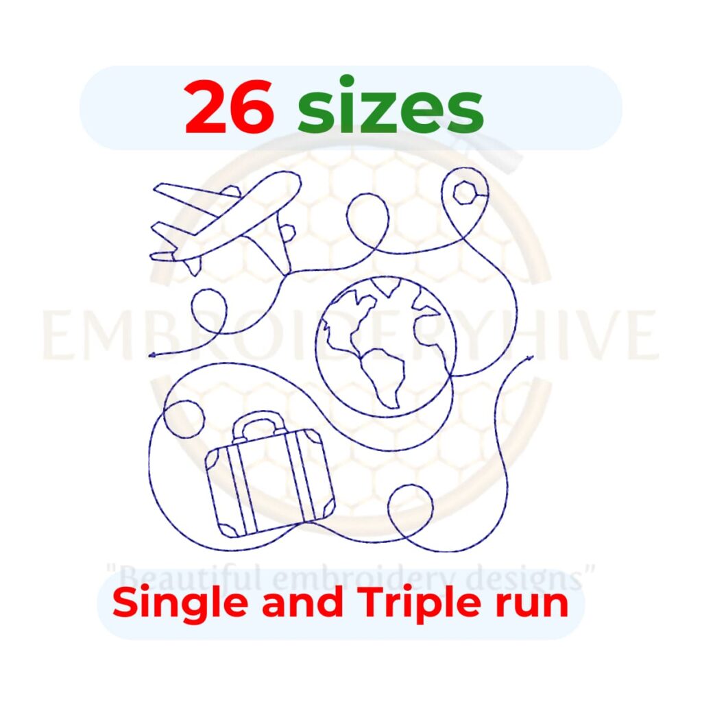 Travel edge to edge quilting embroidery design for quilt blocks and machine quilting.