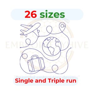 Travel edge to edge quilting embroidery design for quilt blocks and machine quilting.