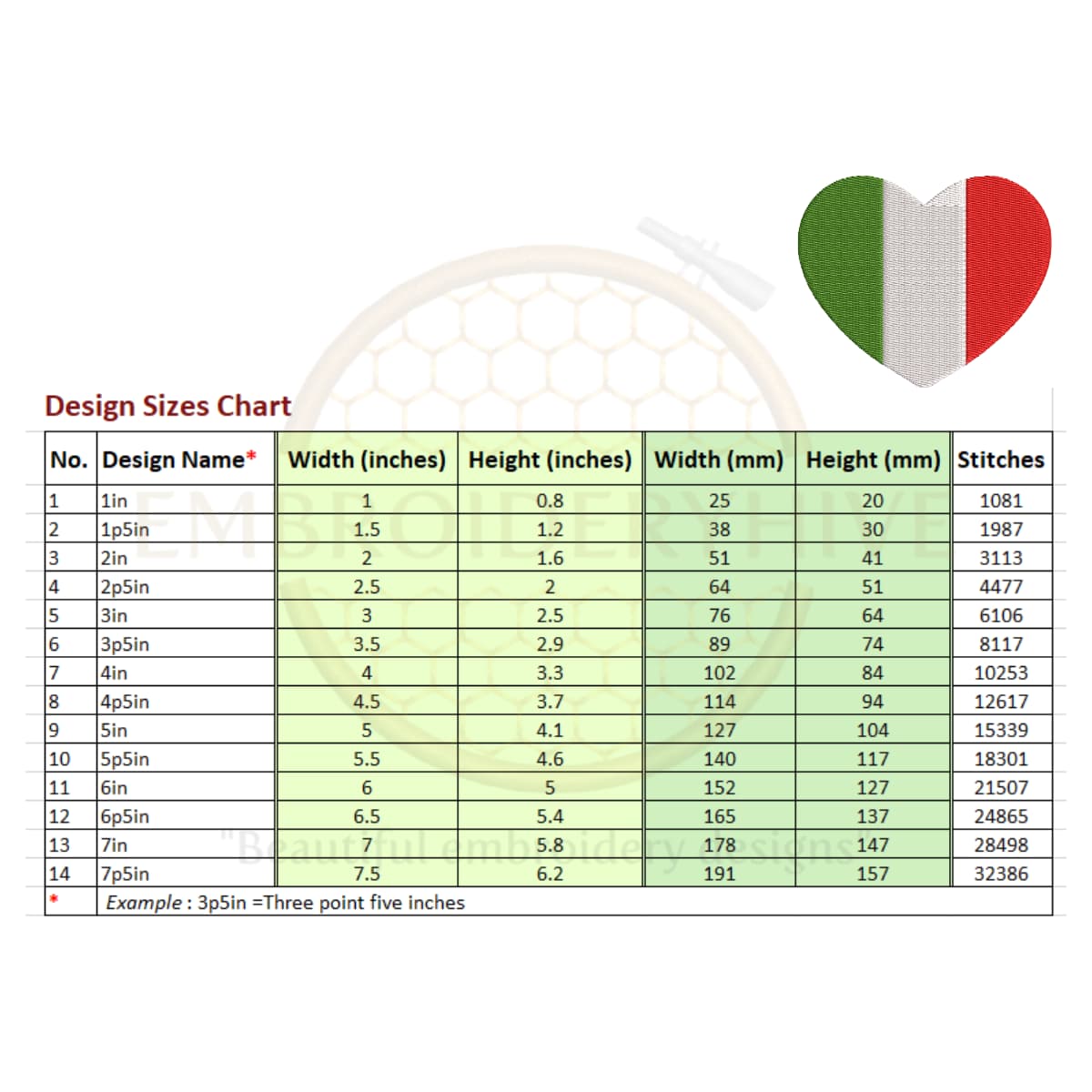 Italy Flag Heart embroidery design - Image 2