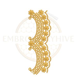 Golden blossom scallop flower border embroidery design, floral scallop lace border, machine embroidery digital download.