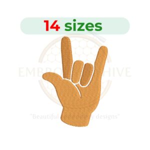 ILY hand sign embroidery design, I love you hand symbol embroidery, ASL ILY hand gesture embroidery file, love hand sign machine embroidery, digital embroidery design download.