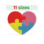 Autism heart puzzle embroidery design for machine embroidery, autism awareness heart embroidery, puzzle piece heart embroidery digital download.