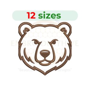 Bear embroidery design for machine embroidery, animal embroidery design, cute bear embroidery, wildlife bear embroidery, bear digital embroidery file.